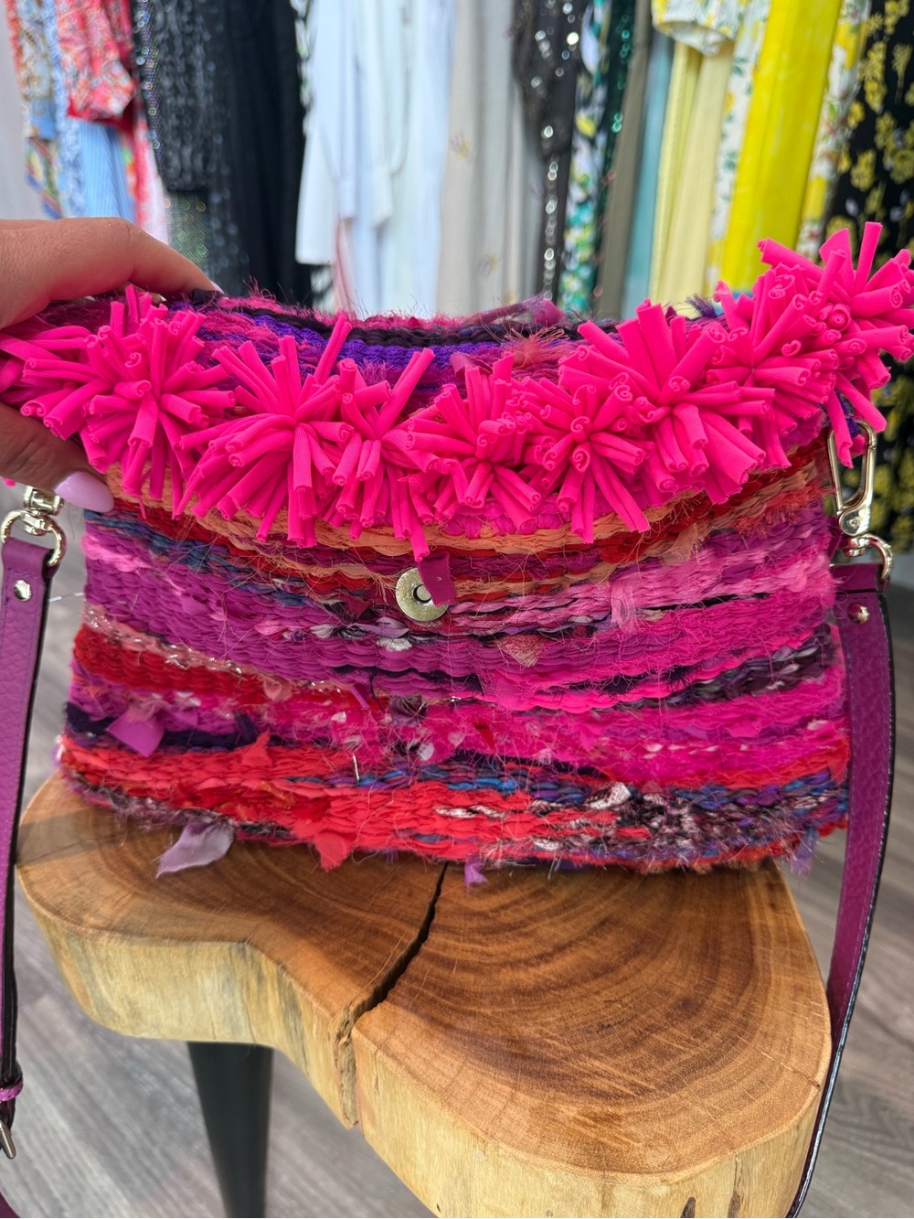 Handwoven Pink Multi-Textured Shoulder Bag
